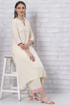 Beige Cotton A Line Kurta image number 0